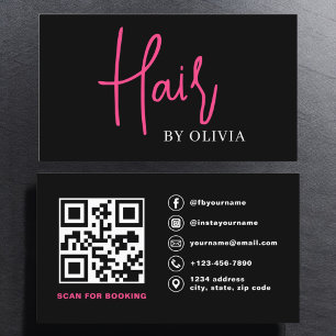 QR Code Hair Stylist Modern Typography  Business Card
