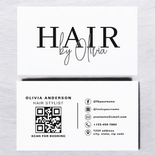 QR Code Hair Stylist Modern Typography  Business Card