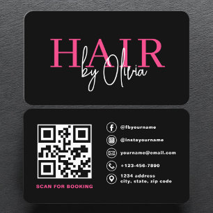 QR Code Hair Stylist Modern Typography  Business Card