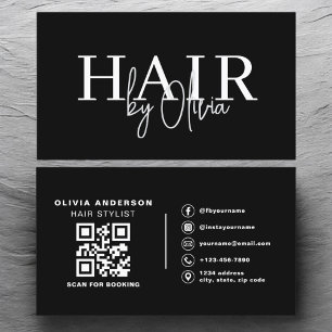 QR Code Hair Stylist Modern Typography  Business Card