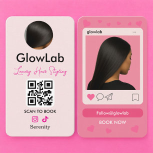 QR Code Hair Stylist Pink Instagram Photo Business Card
