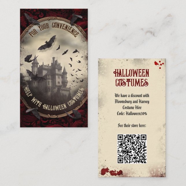 QR Code Halloween Costume Website Dracula Castle Enclosure Card (Front/Back)