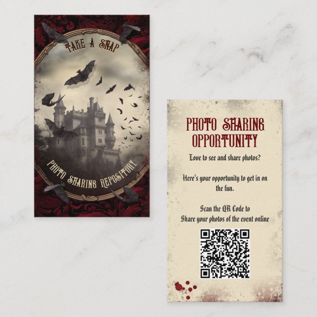QR Code Halloween Photos Website Dracula's Castle Enclosure Card (Front/Back)