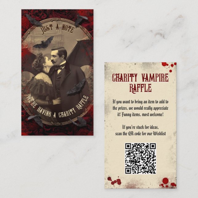 QR Code Halloween Raffle Gothic Romantic Vampire Enclosure Card (Front/Back)