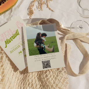 QR Code Hand Drawn Colorful Retro Photo Wedding Invitation