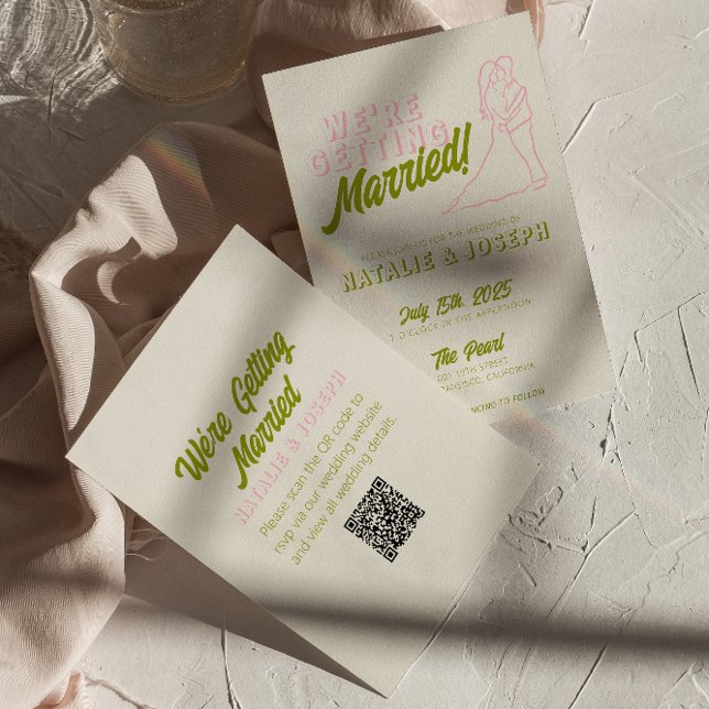 QR Code Hand Drawn Colourful Retro Funky Wedding Invitation (Creator Uploaded)