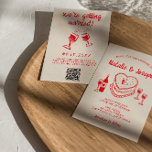QR Code Hand Drawn Red Quirky Cake Wedding Invitation<br><div class="desc">This wedding invitation is perfect for your wedding if you are looking for an elegant unique and easy editable QR code invitation .An elegant unique simple minimalist red and cream wedding template invitation. Which features plain creamy milky background on the front and hand drawn quirky sketchy heart cake with wine...</div>