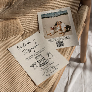 QR Code Hand Drawn Written Cake Photo Wedding Invitation