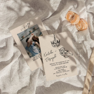 QR Code Hand Drawn Written Cupid Photo Wedding Invitation