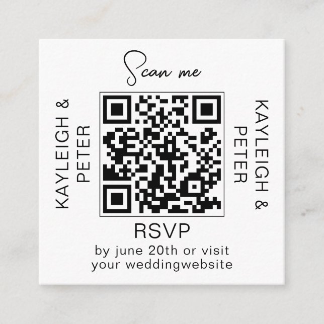 QR Code hand Font Wedding RSVP Card (Front)