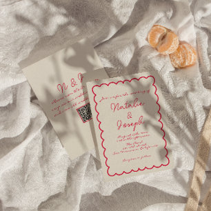 QR Code Hand-Written Colourful Retro Unique Weddin Invitation