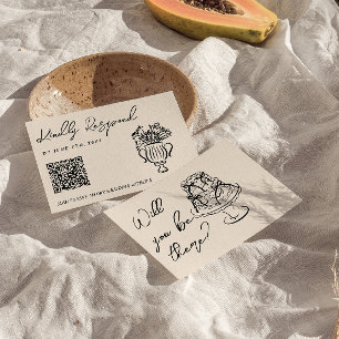 QR Code Hand Written Drawn Cake Floral Wedding RSVP Card