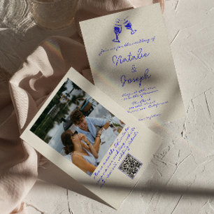 QR Code Hand Written Drawn Quirky Photo Wedding Invitation