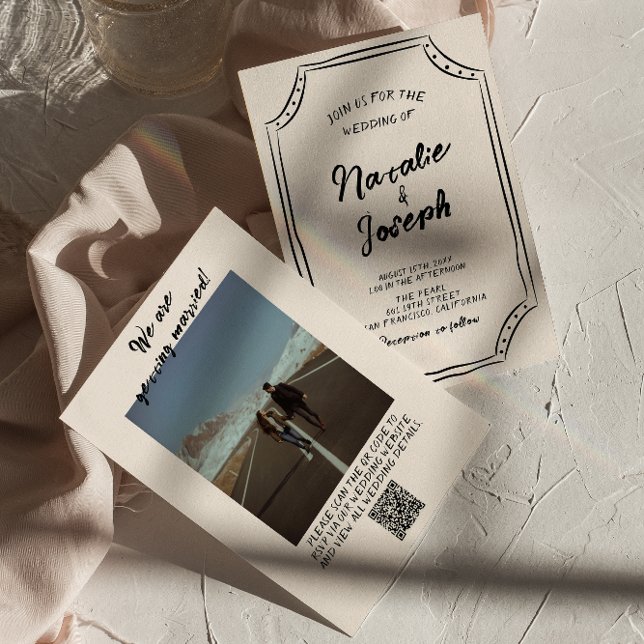 QR Code Hand Written Scribble Modern Photo Wedding Invitation (Creator Uploaded)