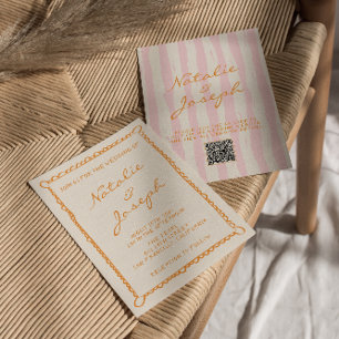 QR Code Hand Written Whimsical Colourful Wedding Invitation