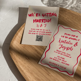QR Code Hand-Written whimsical Retro Bold Wedding Invitation