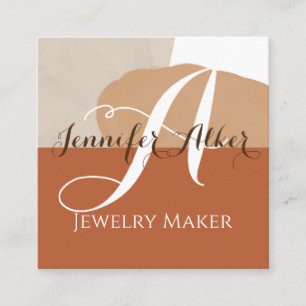QR Code Handmade Jewellery Hand Lettered Monogram  Square Business Card