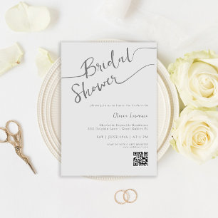 QR Code Handwritten Silver Grey Bridal Shower Invitation