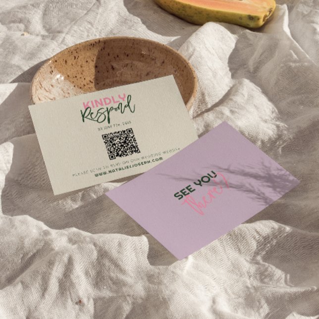QR Code Handwritten Whimsical Unique Wedding RSVP Card (Creator Uploaded)