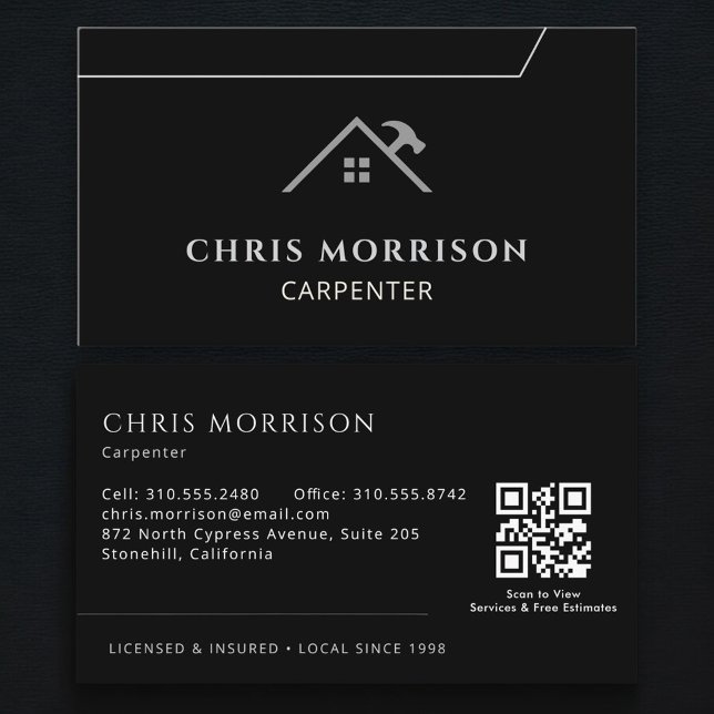QR Code Handyman Carpenter Carpentry Business Card (Creator Uploaded)