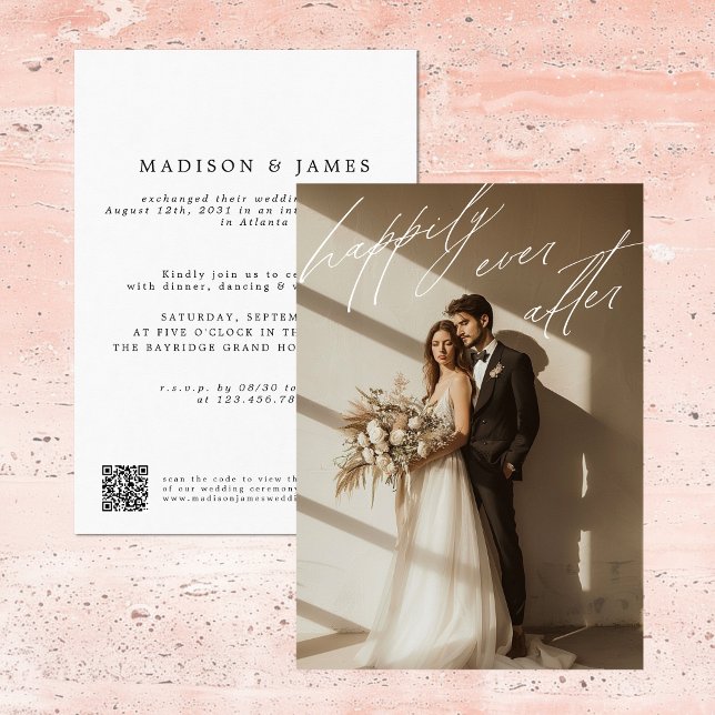 QR Code Happily Ever After Photo Script Wedding Announcement (Creator Uploaded)