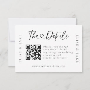 QR Code Heart Font Wedding Details Card