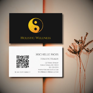 QR code Holistic Healer Wellness Gold Yin Yang Business Card