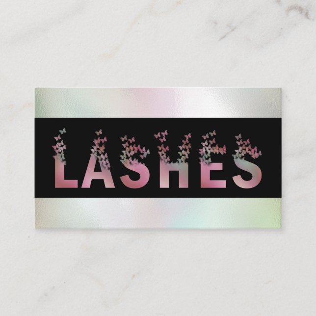 Qr code holographic butterflies lashes typography business card (Front)