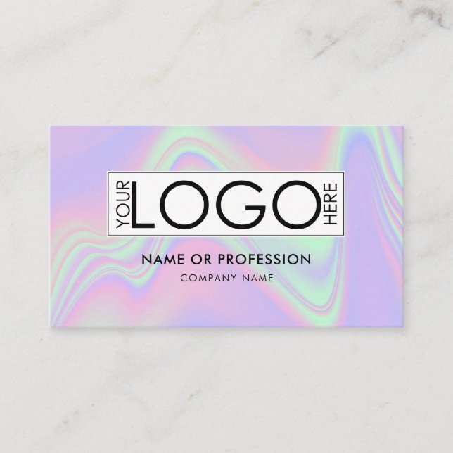 QR Code Holographic Opal Modern Business Logo Business Card (Front)