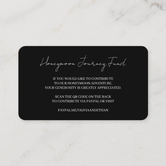 QR Code Honeymoon Fund Wedding Registry Card (Front)