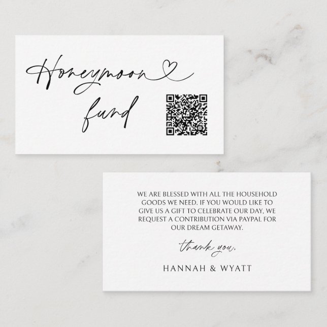 QR Code Honeymoon Request Wedding Enclosure Card (Front/Back)