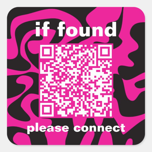 QR Code hot pink cute lost found Square Sticker (Front)