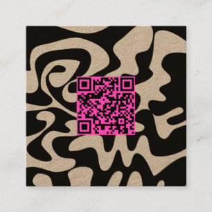 QR Code Hot Pink Retro Groovy Kraft Square Business Card