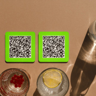 QR code in fluorescent green Square Paper Coaster