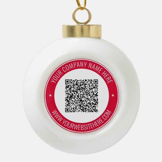 QR Code Info Name Website Colour Christmas Ornamen Ceramic Ball Christmas Ornament (Front)