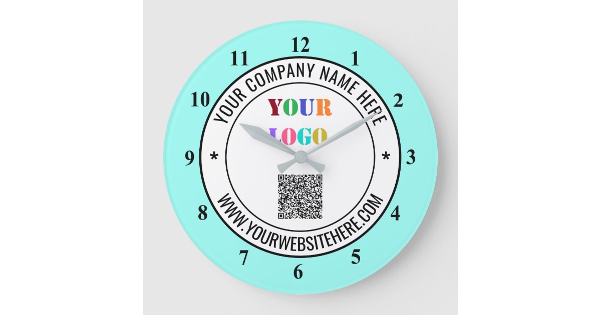 QR Code Info Text and Logo Promotional Clock | Zazzle