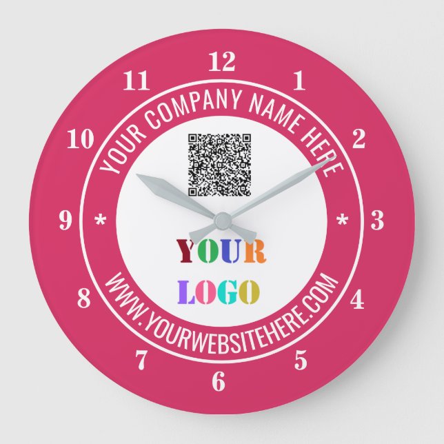 QR Code Info Text Logo and Colours Modern Clock (Front)