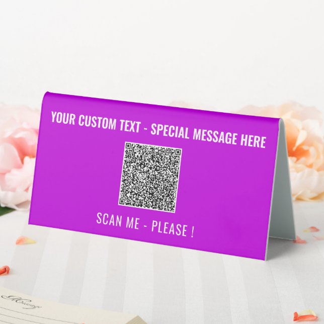 QR Code Info Your Text and Colours Table Tent Sign (In SItu (Wedding))