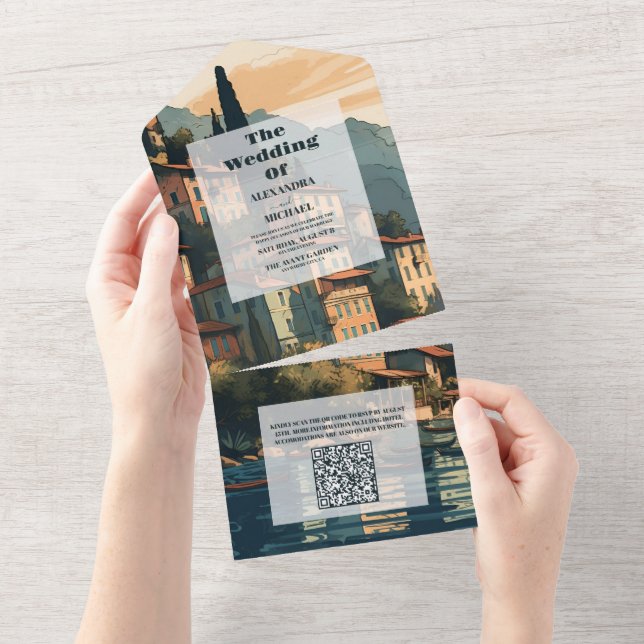 QR Code Italy Lake Como Destination Wedding All In One Invitation (Tearaway)