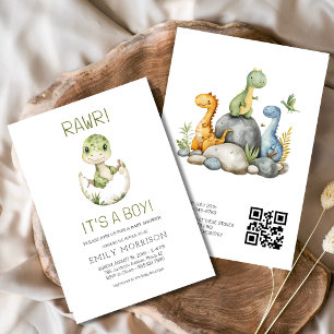QR Code It's a Boy Cute Dinosaur Baby Boy Shower Invitation