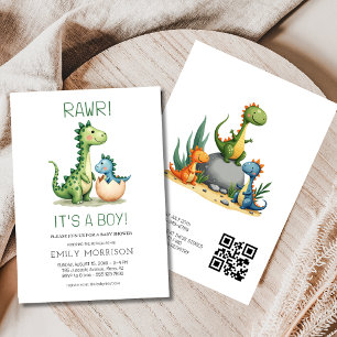QR Code It's a Boy Cute Dinosaur Baby Boy Shower Invitation