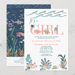 QR Code It's a Girl Under the Sea Baby Shower Invitation
