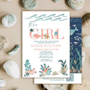 QR Code It's a Girl Under the Sea Baby Shower Invitation