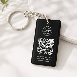 QR Code Keychain Business Logo Modern Black