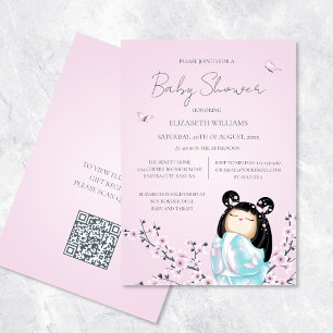 Qr Code Kokeshi Doll Baby Shower Invitation