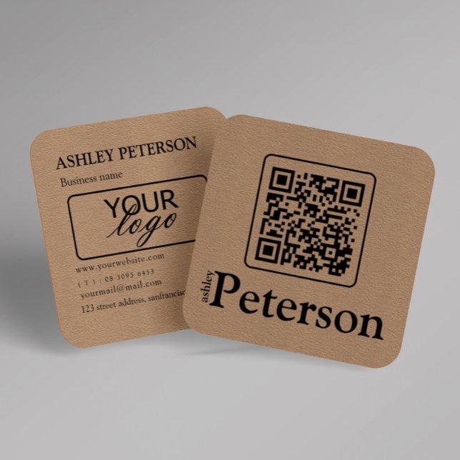 QR code kraft paper custom logo Square Business Card (Creator Uploaded)