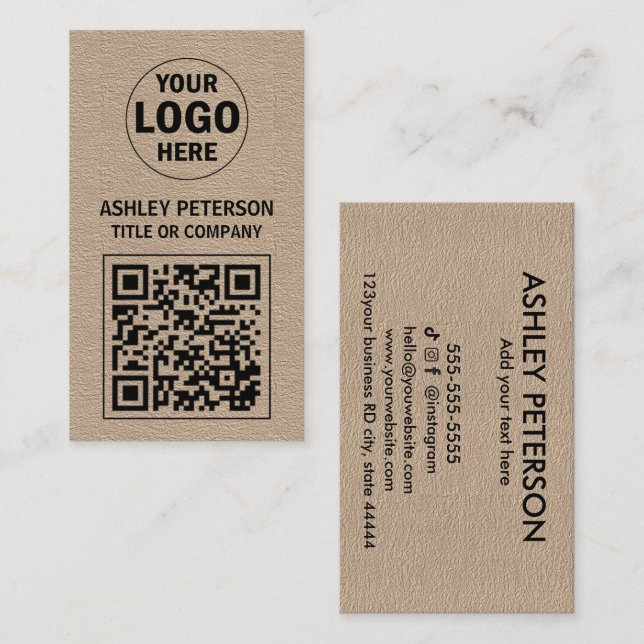 QR Code Kraft Paper | Social Media Custom Logo  Business Card (Front/Back)