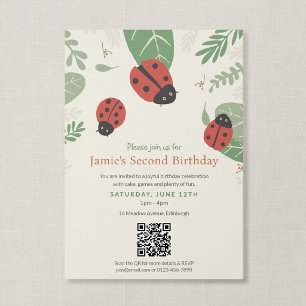 QR Code Ladybug Illustrated Little Bug Birthday Invitation