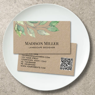 QR Code Landscape Designer Greenery  Business Card