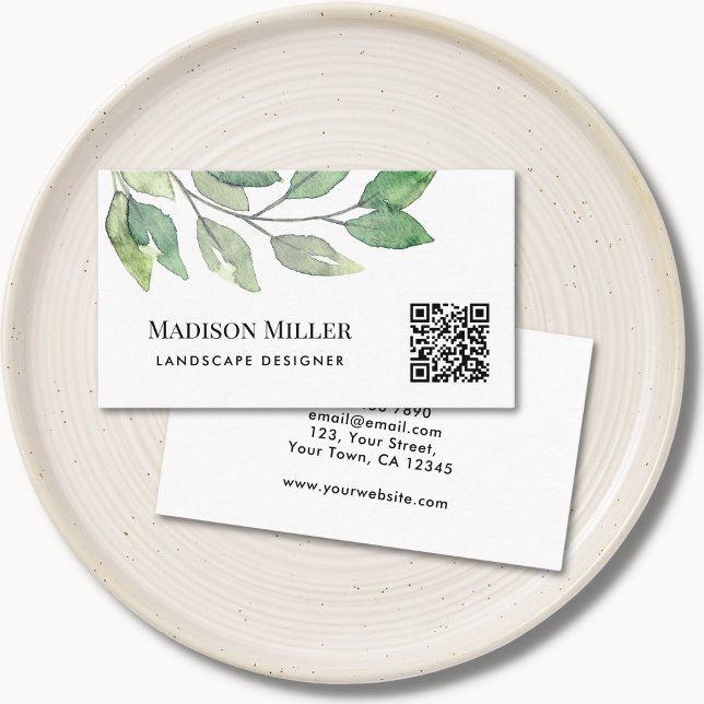 QR Code Landscape Designer Greenery  Business Card (Creator Uploaded)